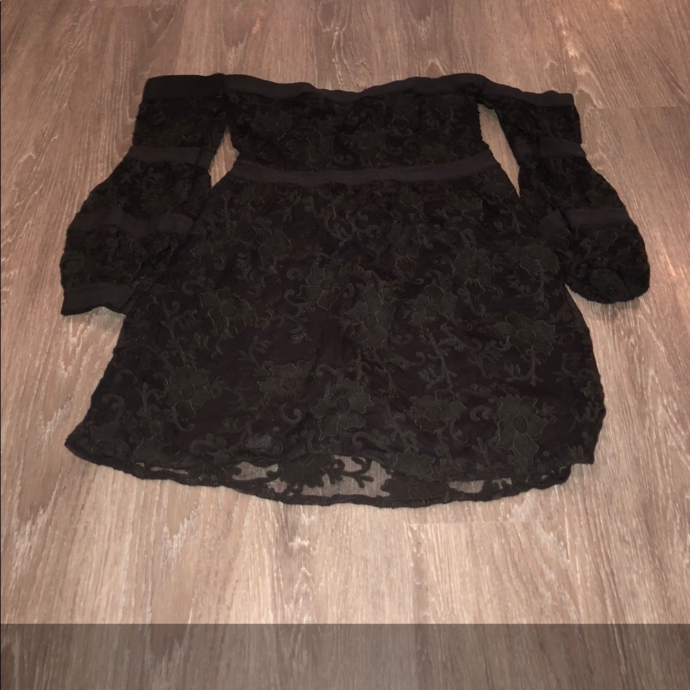 For Love & Lemons Black Off-Shoulder Lace Dress